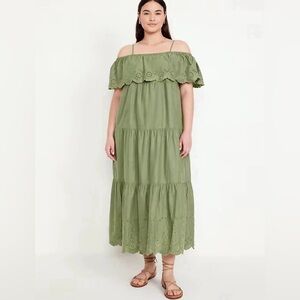 NWT Old Navy Women's Green Dress Cold Shoulder Maxi Swing Dress Sz XL